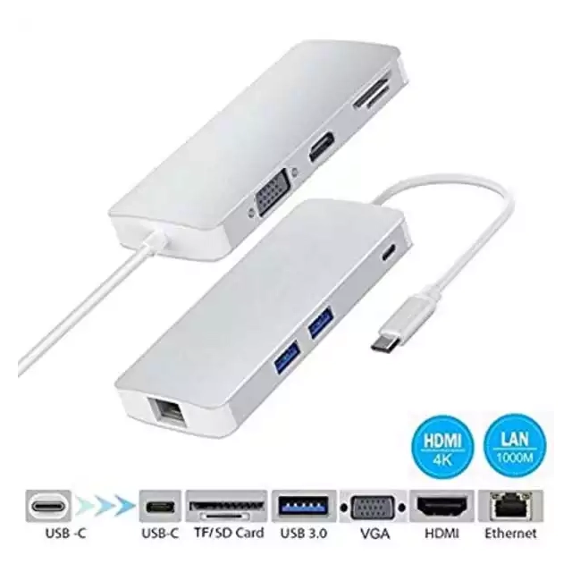 Adapter-konverter USB Tip C 3.1 na VGA/HDMI/2xUSB 3.0/SD/Type C/LAN Linkom