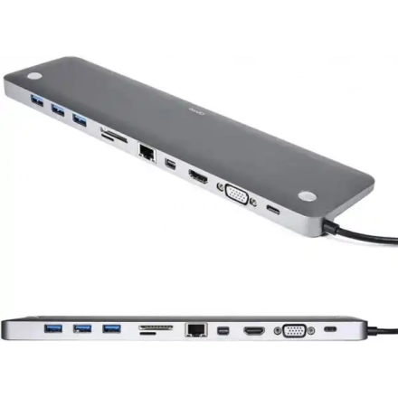 Adapter Tip C 11/1 4K HDMI/VGA/USBx3/AUX/SD/TF/USB-C/PD/Lan KT-1101G Kettz