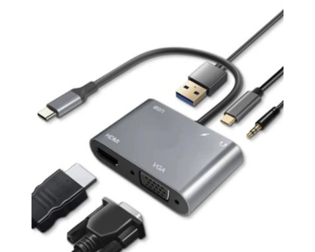 FAST ASIA Adapter-konvertor TIP C na HDMI+VGA+1xUSB 3.0+TIP C+AUDIO 