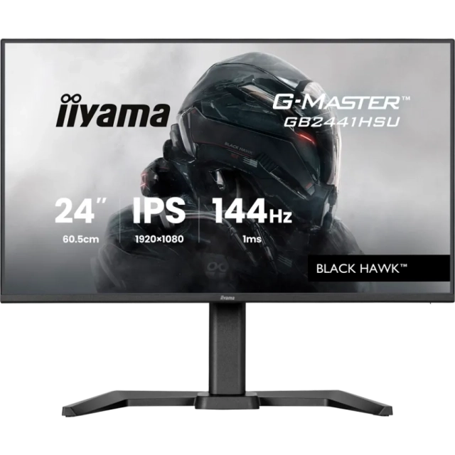IIyama GB2441HSU-B1 24 inch IPS Gaming G-Master Black Hawk FreeSync 1920x1080 144Hz 300cd/m2 HDMI DisplayPort 1ms MPRT Adaptive Sync Speakers USB 2x 2.0 Black Tuner 15cm Height Adj Stand
