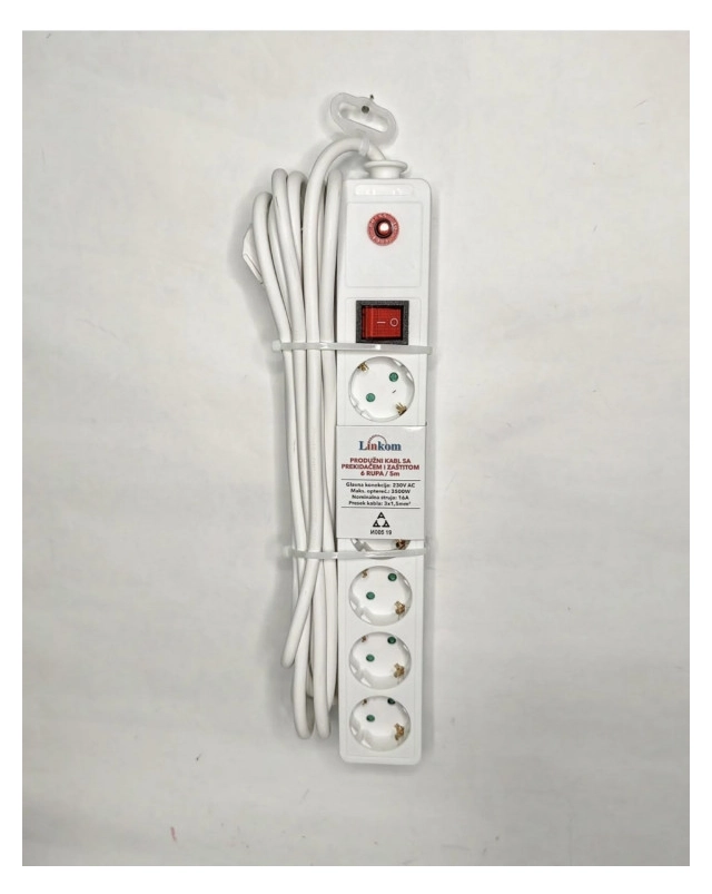 KABL Linkom Produžni 6r/5m sa prekidačem i zaštitom 3x1.5mm beli