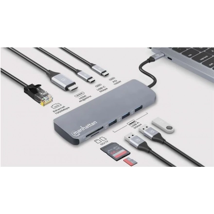 Manhattan USB-C PD 9-in-1 HDMI 4K Dock. Stat./Multiport Hub