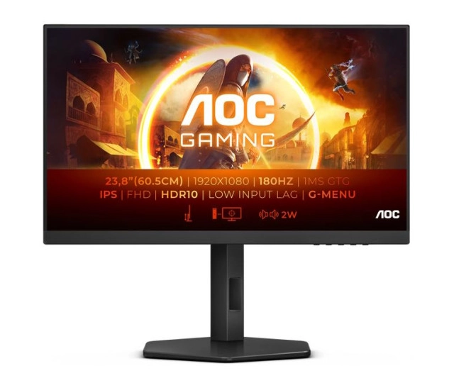 Monitor AOC 24G4X 23,8"/IPS/1920x1080/180Hz/1ms GtG/HDMIx2,DP,/Gsync,freesync/pivot,visina/crna