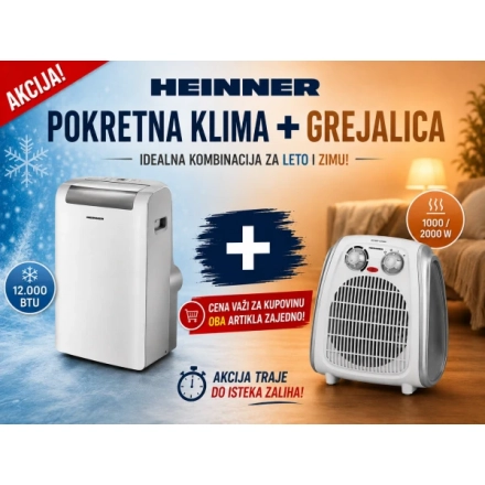 Sezonski paket HEINNER HPAC-12WH 12000BTU + Grejalica HEINNER HFH-L2000SL