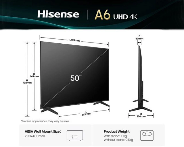 SMART LED TV 50 Hisense 50A6Q 3840x2160/UHD/4K/DVB-T2/S2/C