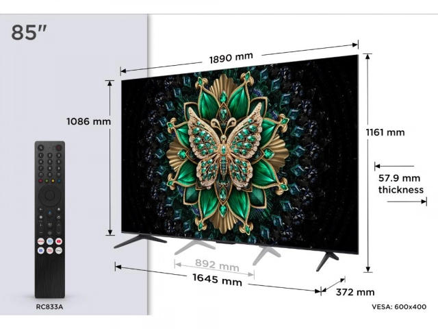 Televizor TCL 85C6K/MiniLED-QLED/85"/4K UHD/144Hz/Google TV/crna