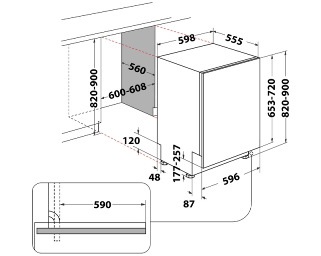 WHIRLPOOL WI 7020 P ugradna mašina za pranje sudova 